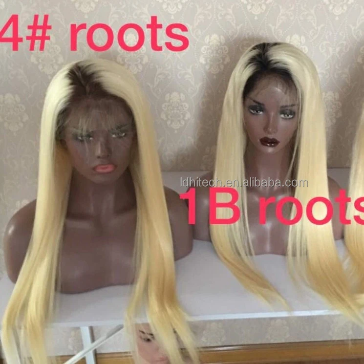 cheap wholesale manufacturer blonde 1b roots straight strong no shedding cuticle aligned virgin human hair lace front wigs