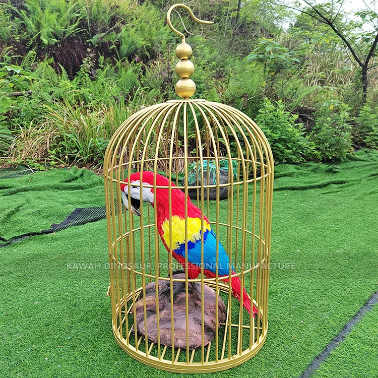Realistic Parrot Animatronic In Cage Animatronic Birds Life Size Parrot Bird Statue