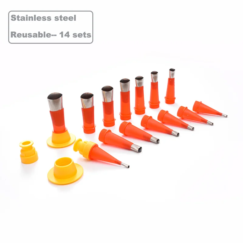 wholesale professional Reusable 14 PCS Caulking Nozzle Stainless Steel Caulk Nozzle Applicators with 4 Connection Bases