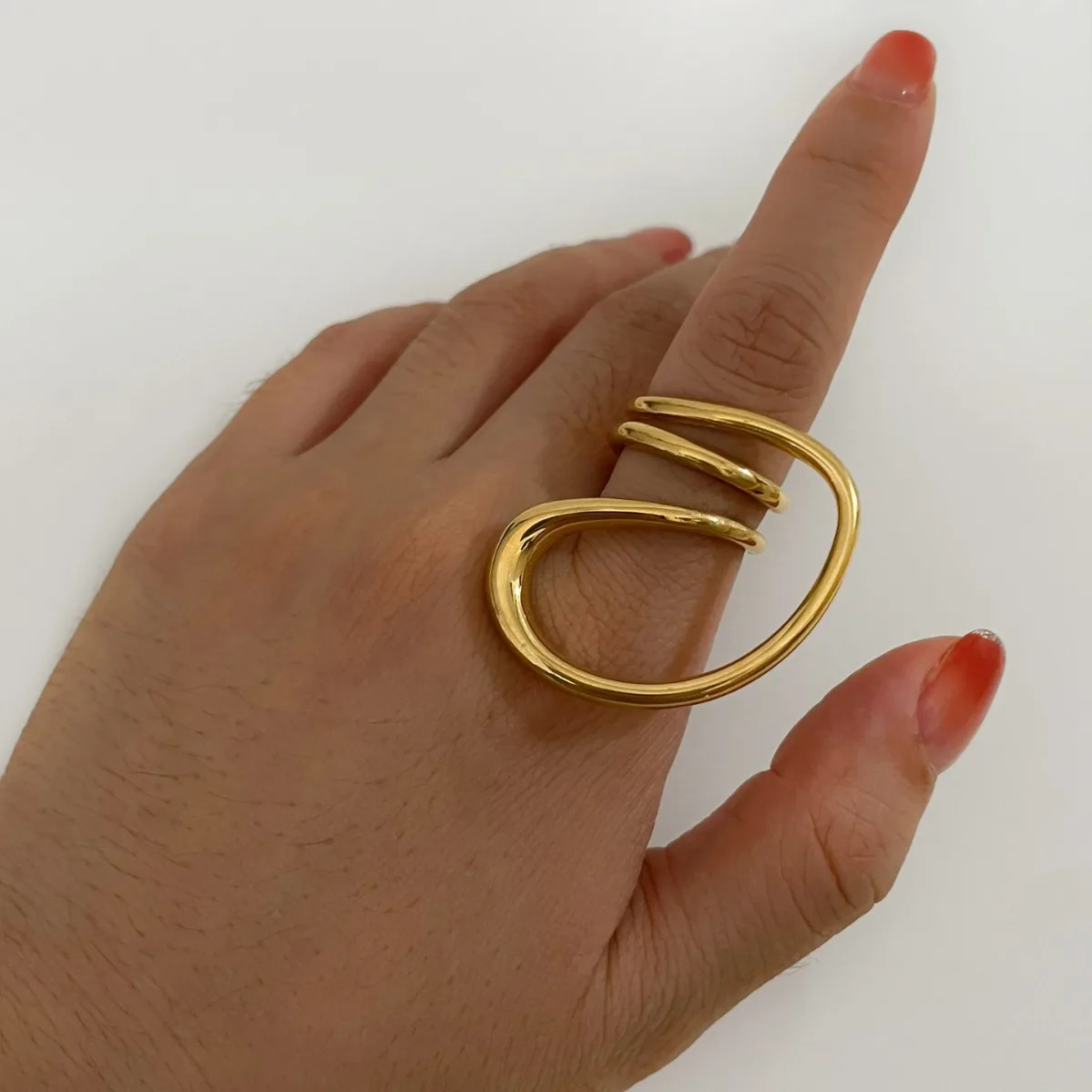 Modern Fashion 18k Gold Plated Stainless Steel Spiral Wrap Design Twisted Wire Ring