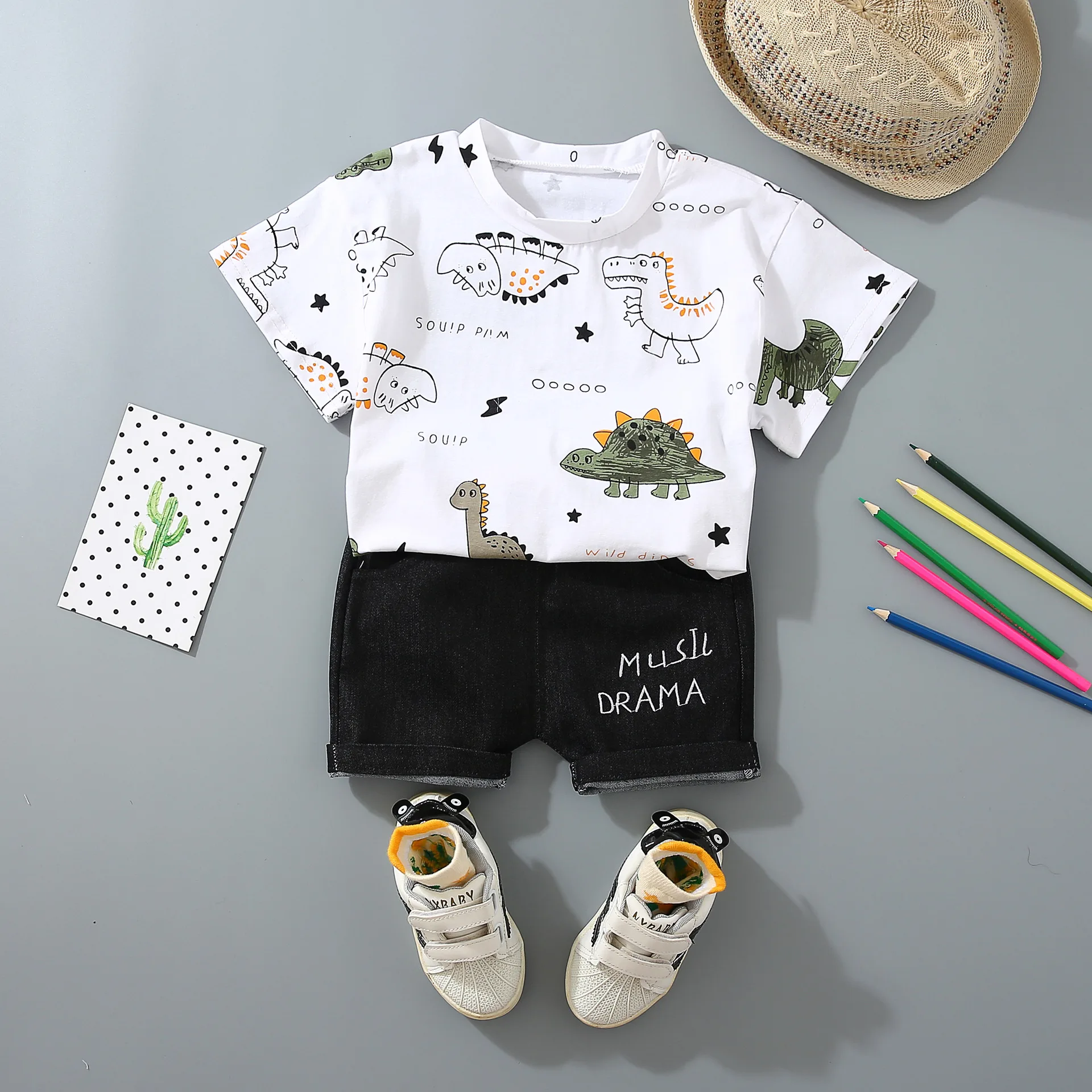 
wholesale Summer cotton short sleeve baby clothes pant sets boys children kids t-shirt suit 