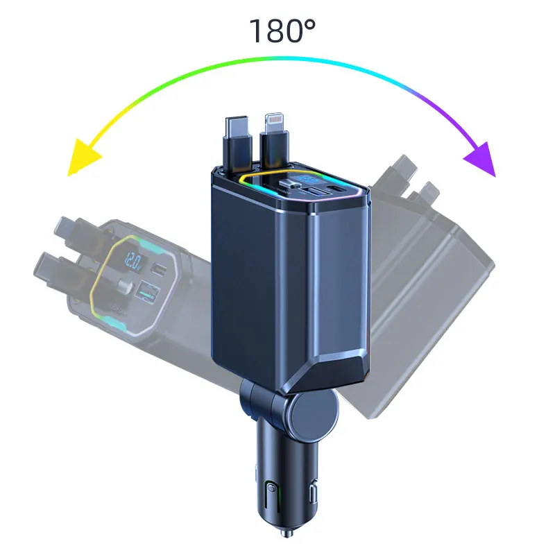 Hot Selling 4-in-1 Retractable Car Charger 12-24V C Type USB Port Cyberpunk Design Style Efficient Wireless Adapter Charger