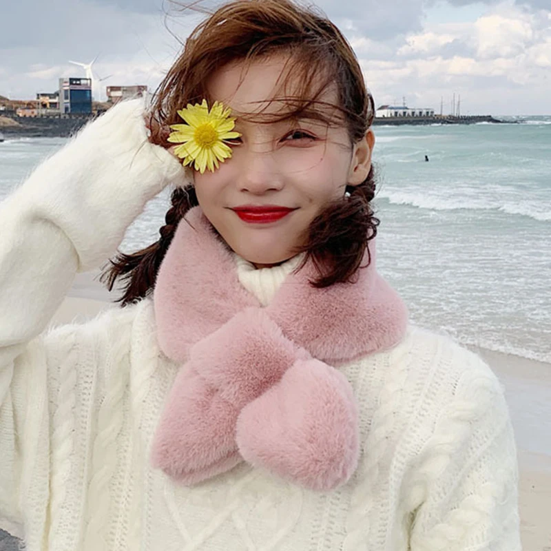 New arrival women faux fur scarves fashion plush scarf hot sale winter scarf for women