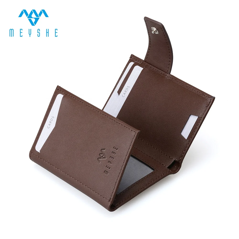 Guangzhou factory custom genuine leather trifold slim RFID men wallet