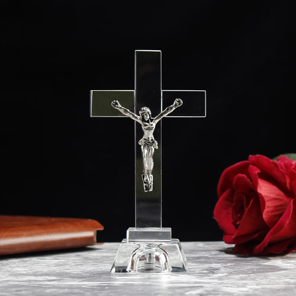 K9 Optical Crystal Crucifix Jesus Iceberg High Quality 3D Glass Cross Model Nautical Style Christians Souvenir with Sports Theme