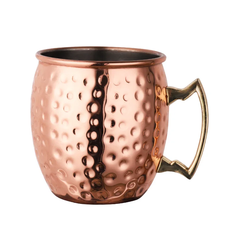 
Ready to ship 500ml 304 stainless steel copper rose gold plating Handgrip hammered Russian moscow mule mugs 