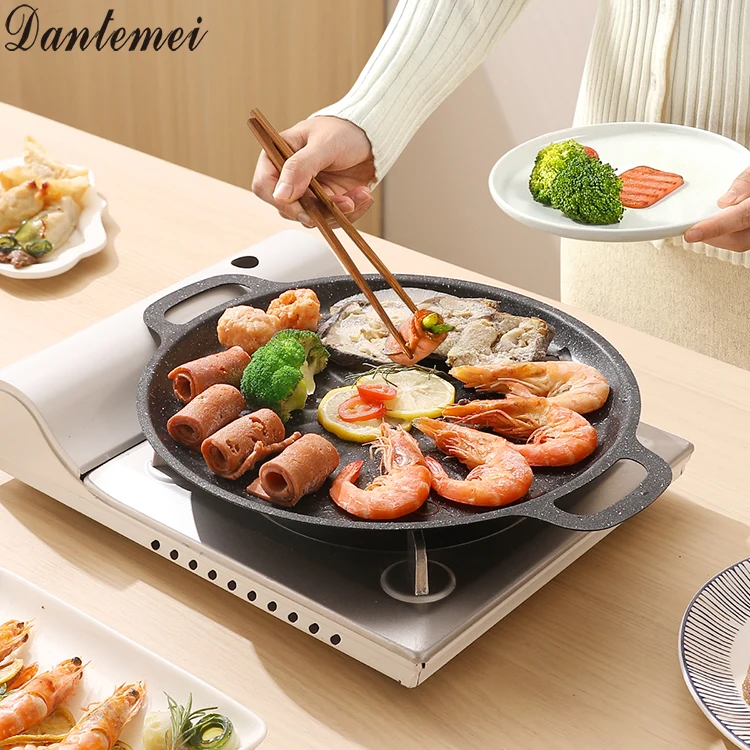 Best Seller Stainless Steel BBQ Grill Non-stick Grill Barbecue Outdoor Cookware Round Frying Pan