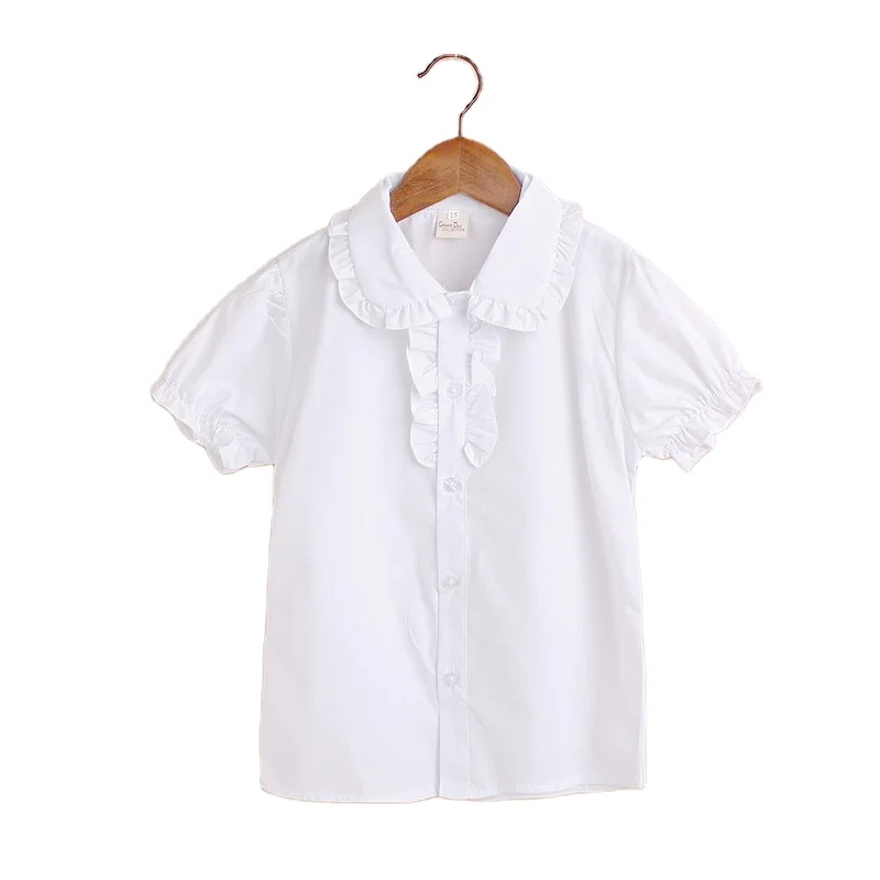 2024 2025 New Short Sleeve Baby Girls Lace Blouse Casual Solid Color Toddler Girl Cotton Tops White shirt for Summer
