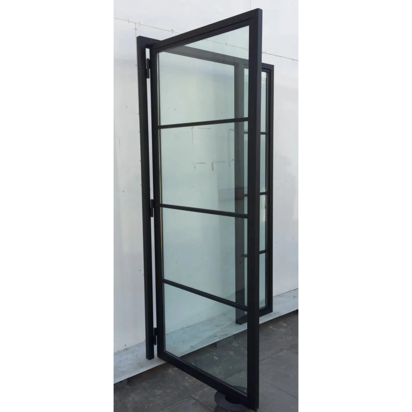 Modern Design Powder Coating Matt Black Single Steel Glass Door with Transparent Tempered Glass