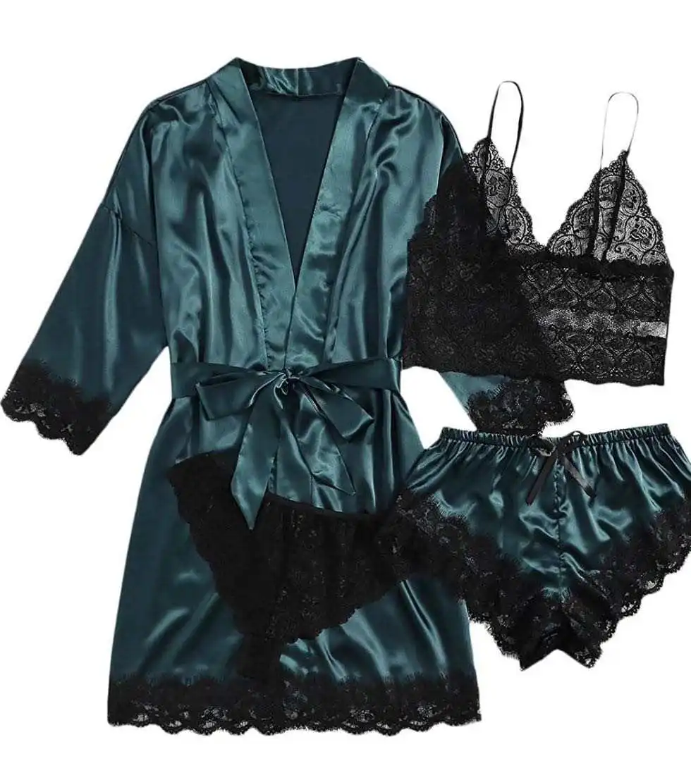 Exotic Sets Silk Satin Kimono women sleepwear Lingerie Sleepwear