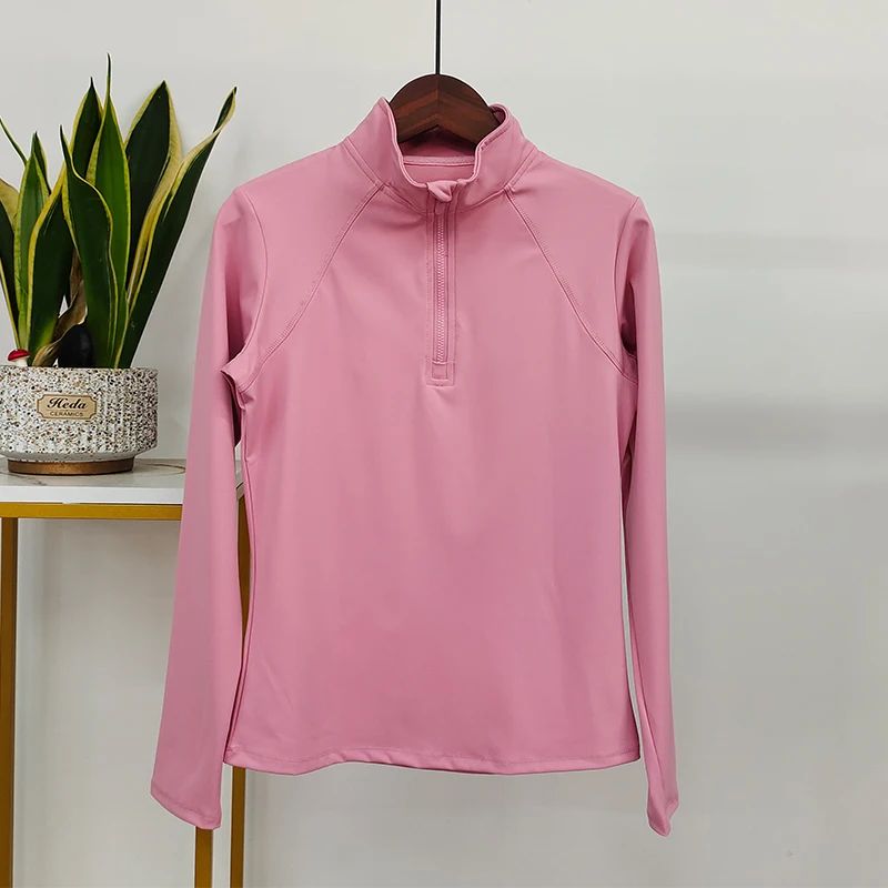 New Arrival In Stock Zipper Horse Riding Base Layer Female Riding Tops Equestrian 4 Way Stretch Fabric Women Equestrian Shirts