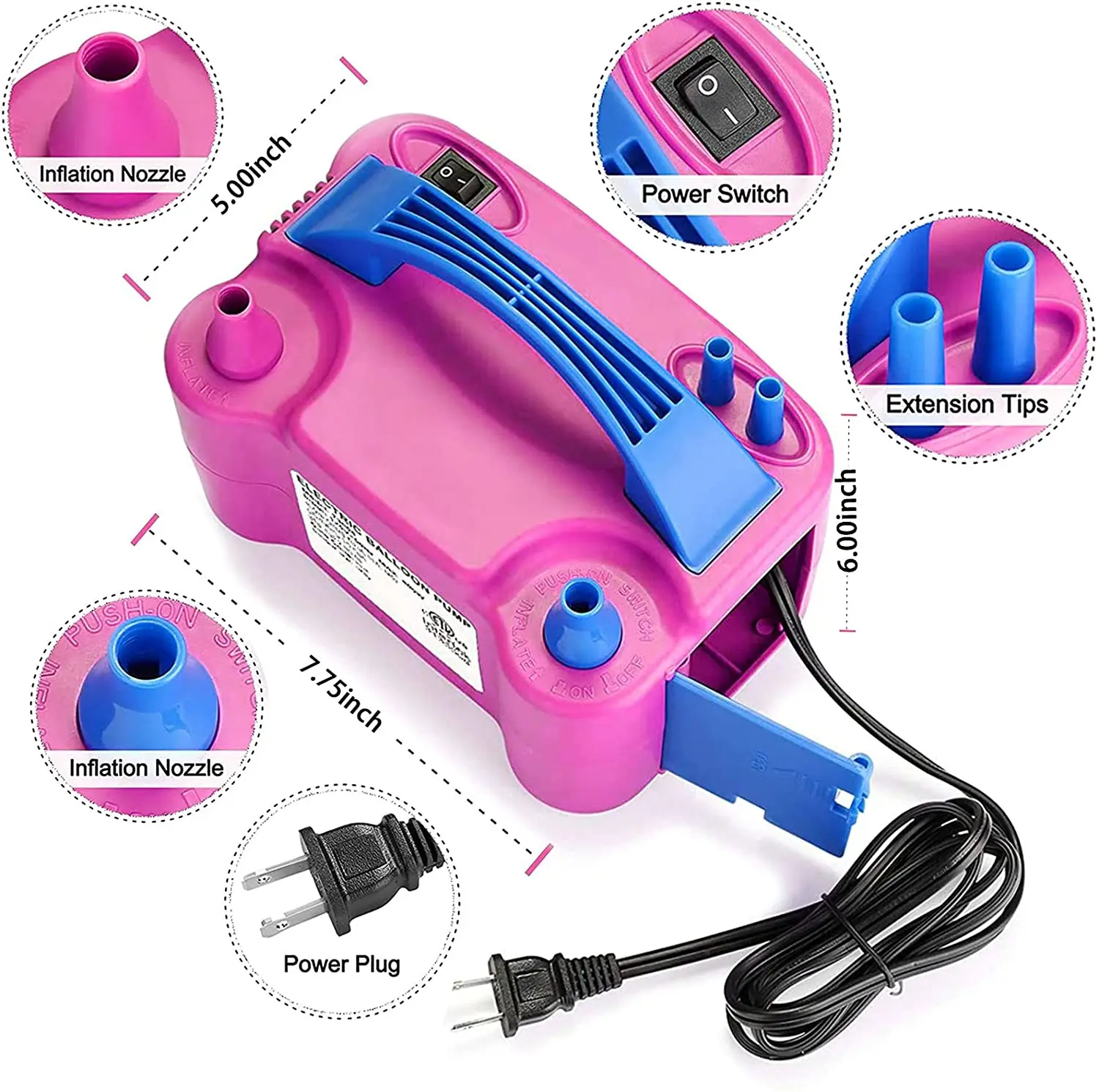 Funfoil Balloon Accessories Portable Electric Balloon Inflator 73005 Fast and Easy Electric Balloon Blower Pump