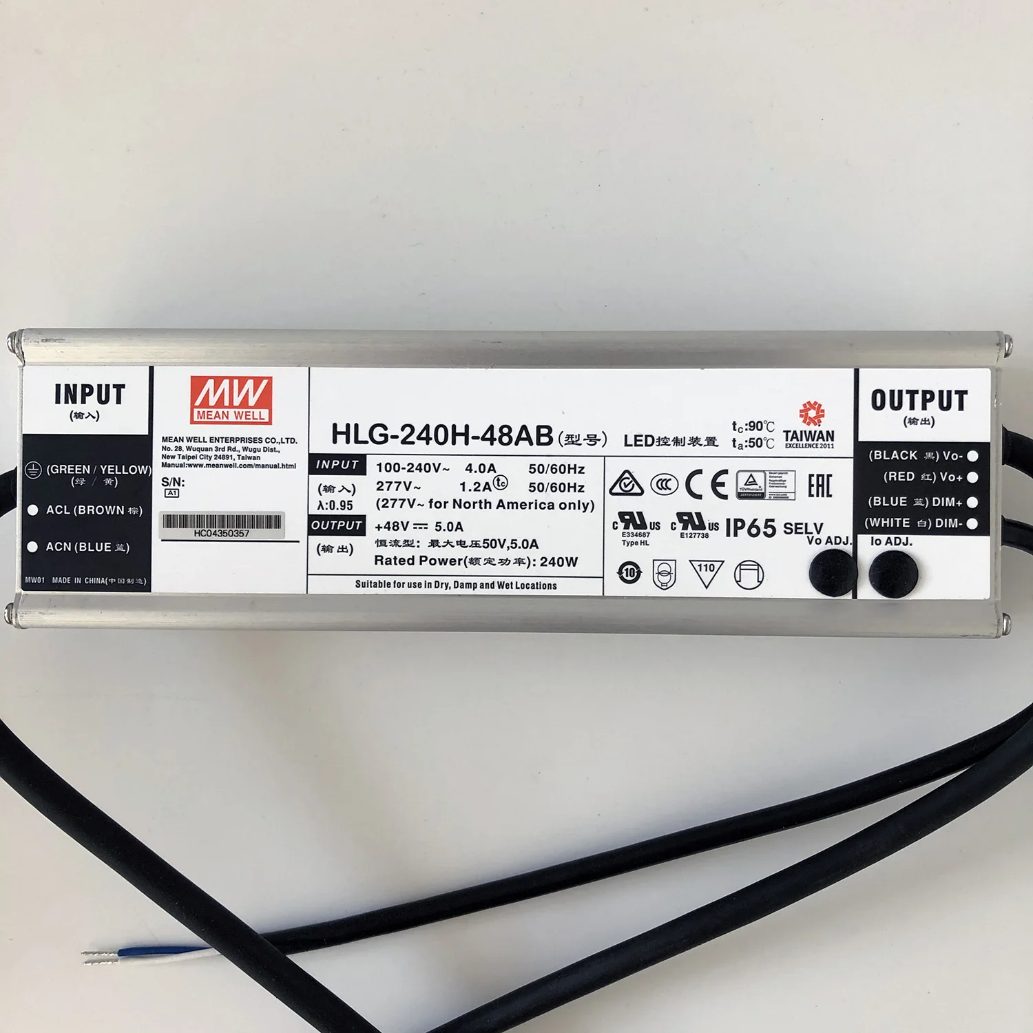 HLG-240H-48AB 240 ватт Meanwell AC-DC один выход Светодиодный драйвер Mix Mode (CV + CC) с PFC; Выходящее напряжение 48Vdc