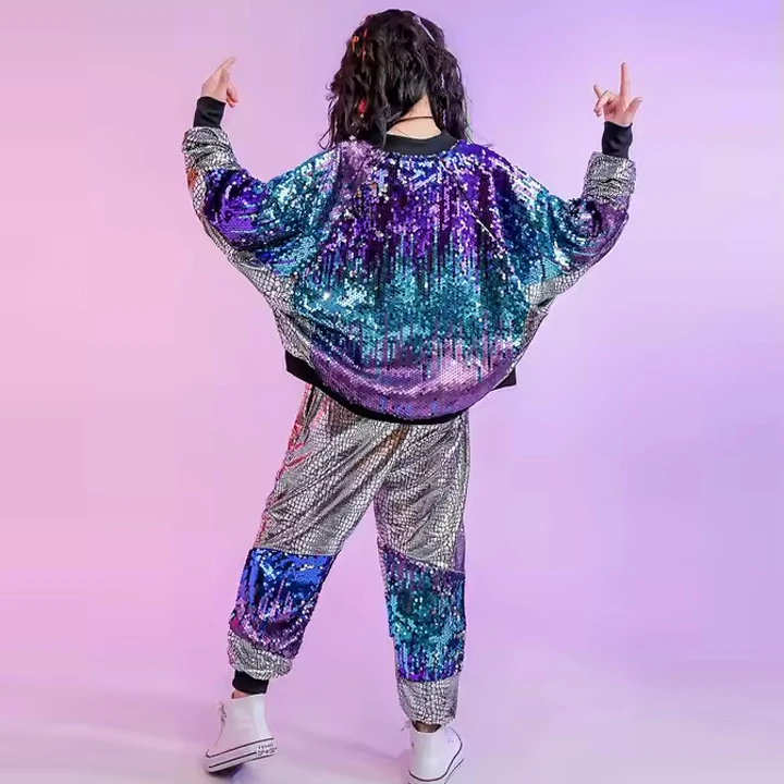 Jazz dance hip hop sequined dance performance costume kids two piece sets custom boys clothing sets