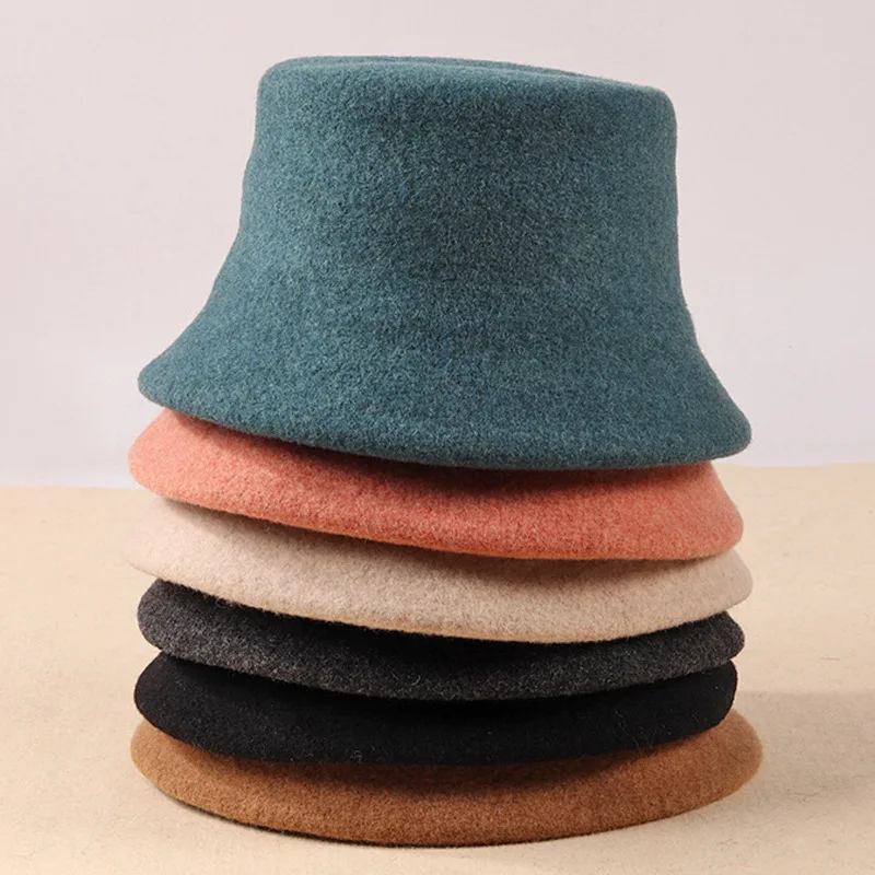 Oem 2023 Wholesale High Quality 100% Wool Wide Brim Fedora Fisherman Hat Custom Flat-topped Plain Outdoor Bucket Hat For Man - B