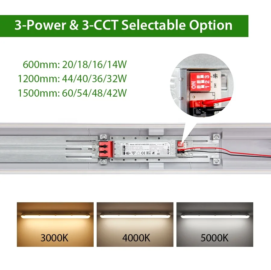 CGT 600mm 1200mm 1500mm Flicker Waterproof Shop Light Industrial Tri Proof Linear Led Triproof Light Fixture