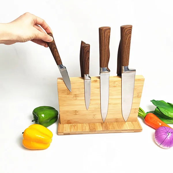 GOURMAID Home Kitchen Knife Holder Double-sided Magnetic Bamboo Knives Stand