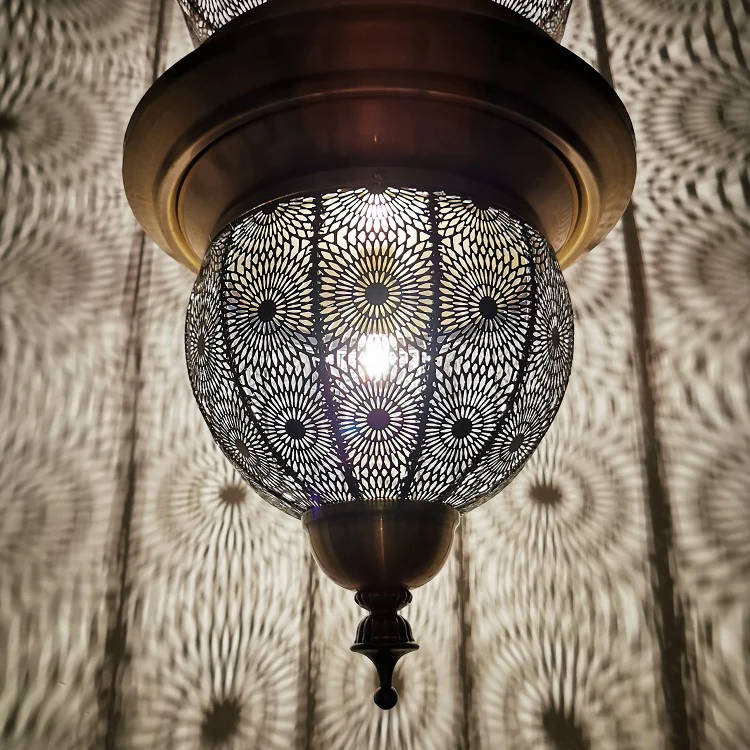 Modern Decorative Large Muslim Arabic Lamps Carved Moroccan Style Pierced Metal Pendant Lights Moroccan Hanging Lamp