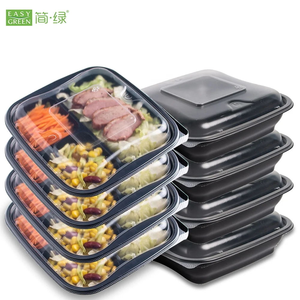 Top Selling 32oz Disposable Plastic Meal Prep Containers 3 Compartment  with Lids Reusable Food Storage Container
