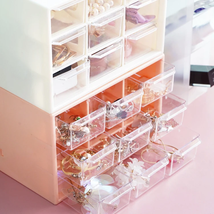 New design high quality girls desktop dustproof jewelry cosmetics plastic drawer storage box