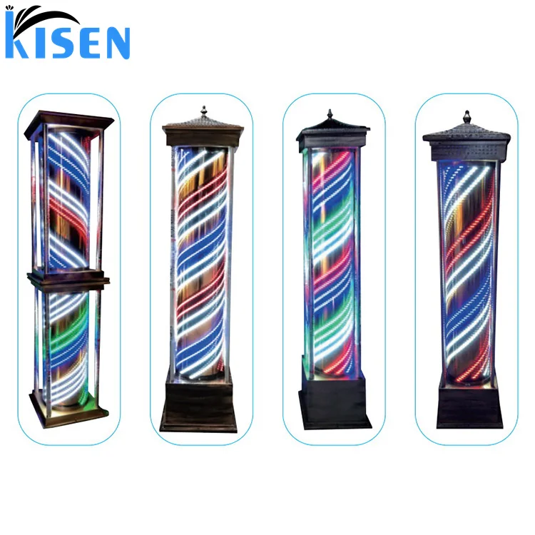 Kisen Hot Selling Hair Salon Turn Light Waterproof Rotating LED Light Barber Pole Waterproof Indoor/Outdoor