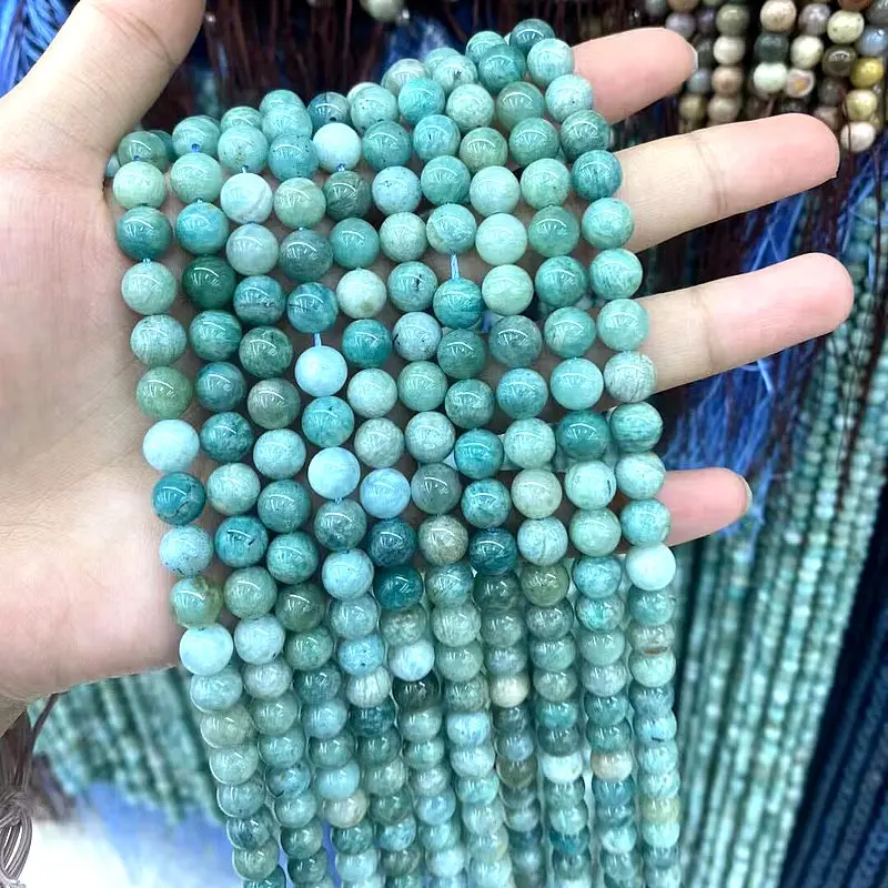 CH-LHP1654 Natural Lake Water Green Round Stone Beads Stone Loose Beads Strand Natural Jade Gemstone Stone Beads For Bracelet