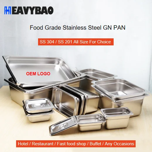 Heavybao Stainless Steel GN Gastronom Pans Food Tray Dishes Containers Serving Pan