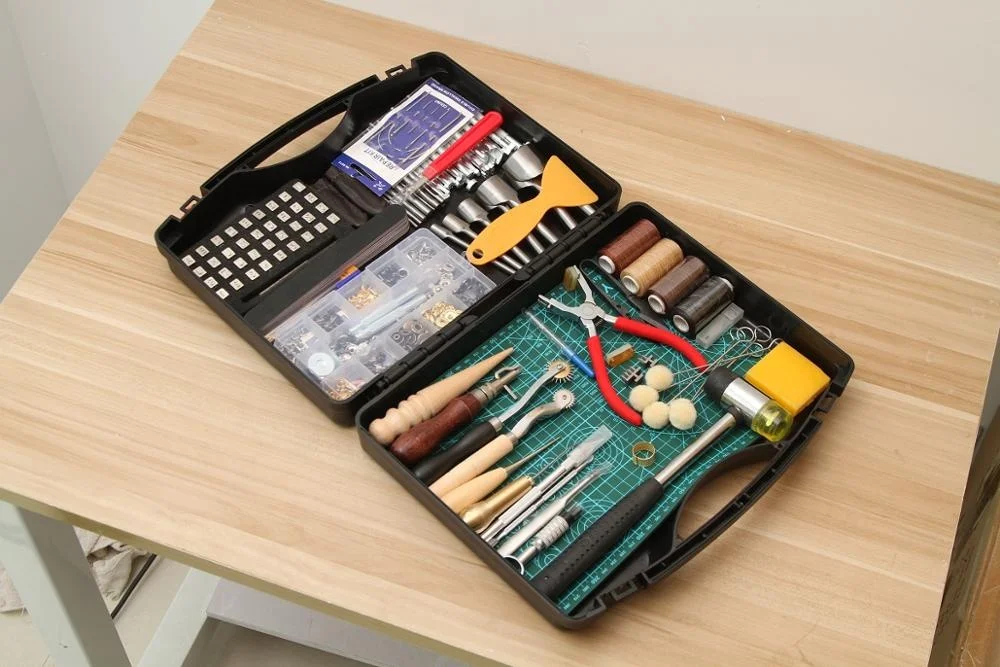 Leather Craft Punch Tools Kit Leather crafting Tool set with tool box