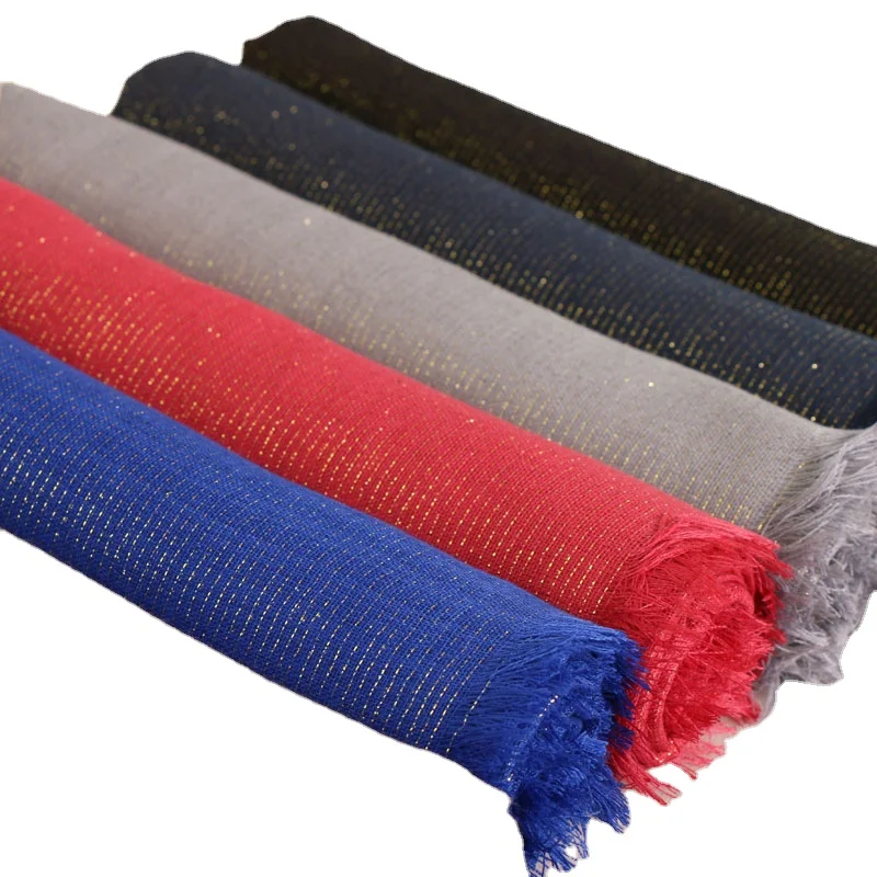 Лидер продаж, хлопковый шарф с золотой нитью, шерстяной шарф с бахромой, модный мусульманский Хлопковый вязаный шарф lulex 95*190 см