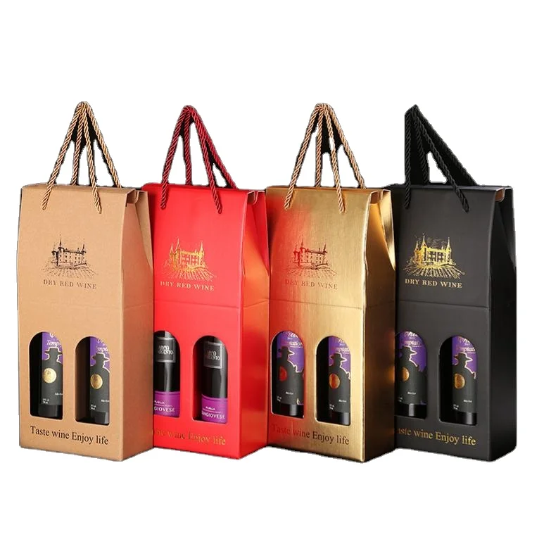 Custom label cardboard wine box Carrier wholesale cheap portable handling corrugated packaging of 2 beer boxes