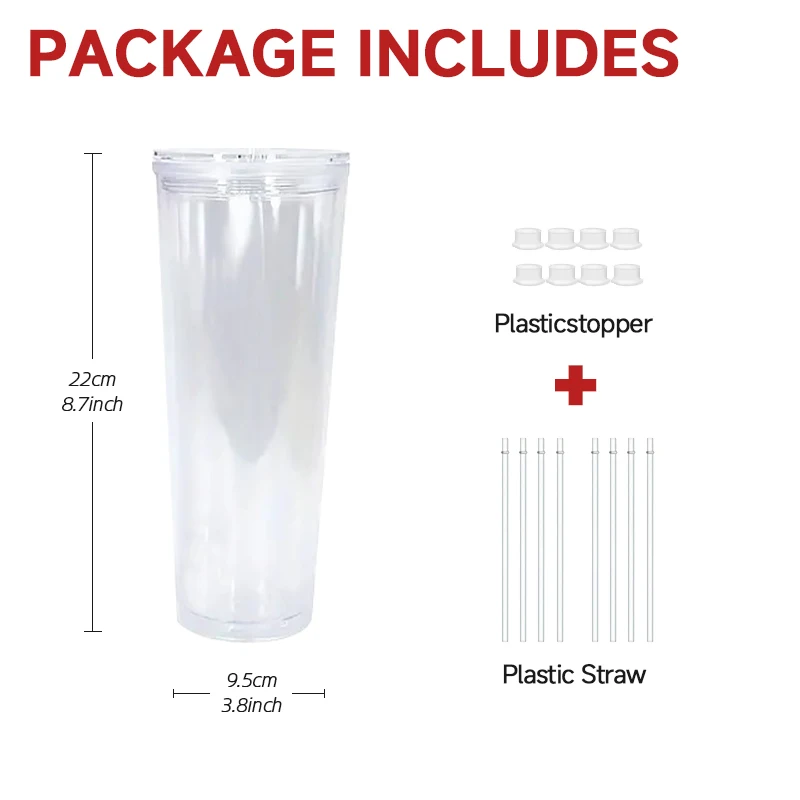USA Warehouse Plastic Snow Globe Acrylic Drinking Cups 24oz Double Wall Clear Pre-Drilled Tumbler with Lid and Straw