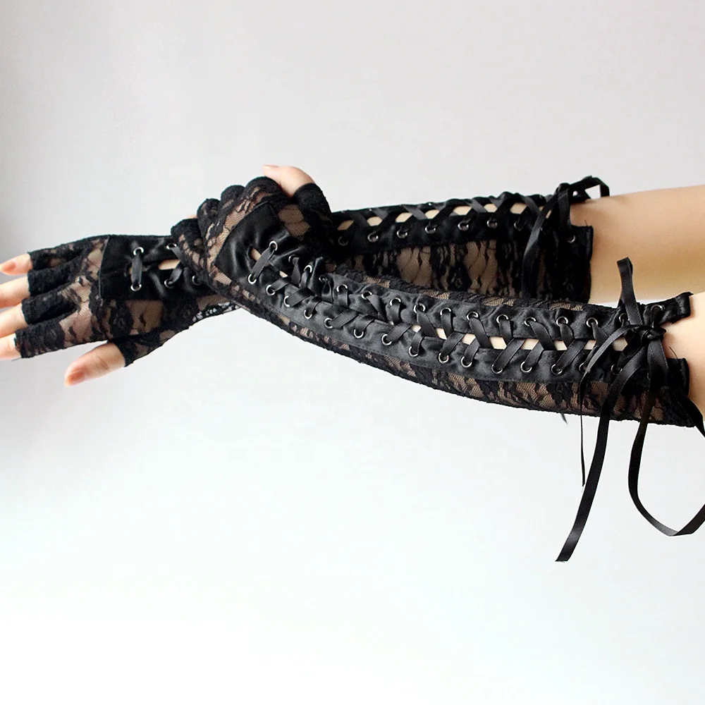 
Rubber Rivet Ribbon Shiny Gloss Nightclub Queen Temptation Sexy Women Ladies Sexy Opera Gloves 