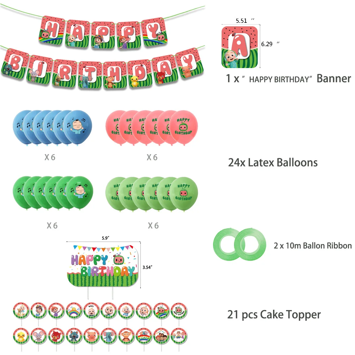 Cocomelon праздничные украшения, детский набор воздушных шаров в виде флага торта на день рождения
