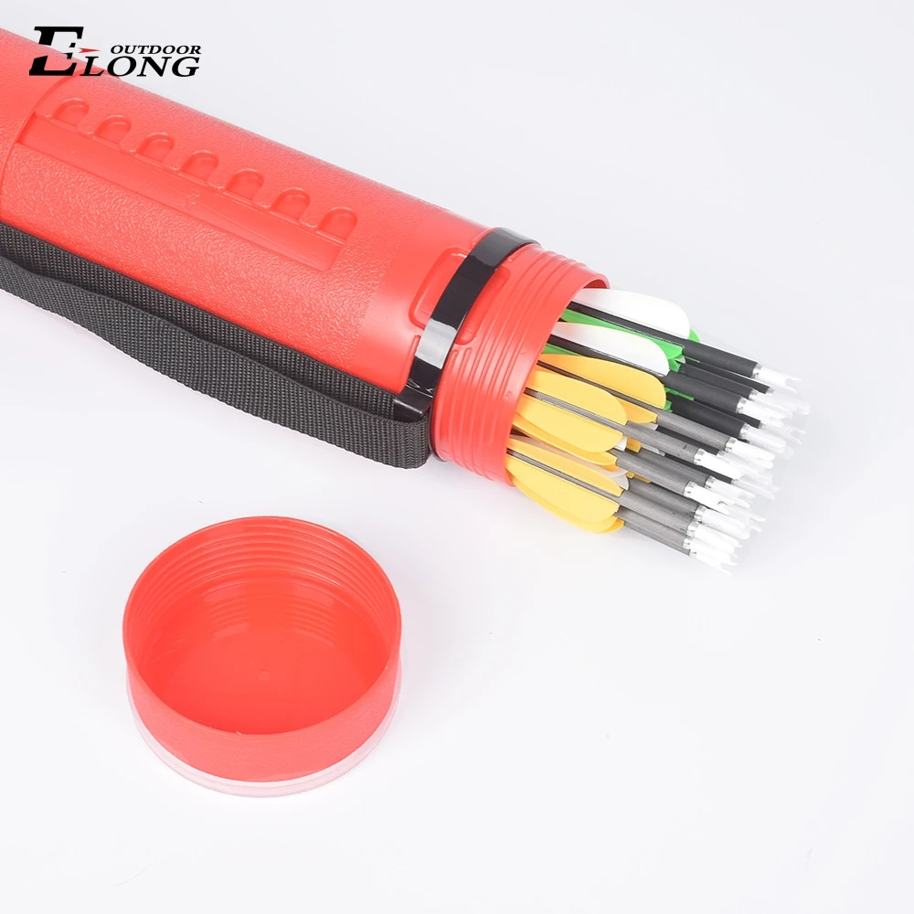 Red Color Arrow Tube Quiver Plastic Material Extendible and Telescopic Adjustable Back Strap Simple Roll Arrow Carrier Holder