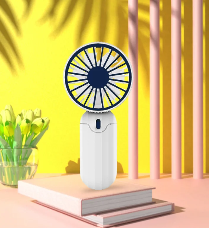2023 new products Lovely Model Handle Mini Fans with 3 colors Battery Rechargeable Black Mini Desk USB Fans Efficient Cool
