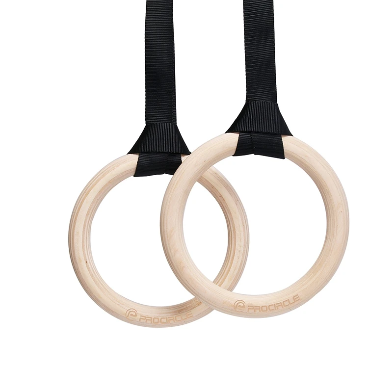 Wholesale Fitness Wooden Gym Rings Gymnastic Rings With Colorful Strap