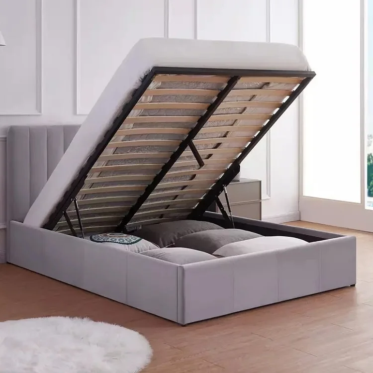 Air Jet Luxury Upholstered Wood Velvet Diamond Storage Double Bed