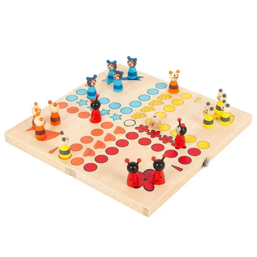 Wooden 4 persons Ludo Go Board Folding Travel Magnetic Ludo Set