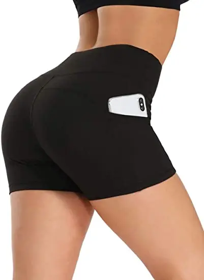 Women High Waist Leggings Gym Running Sports Fitness Compression Yoga Short Pants with Pocket