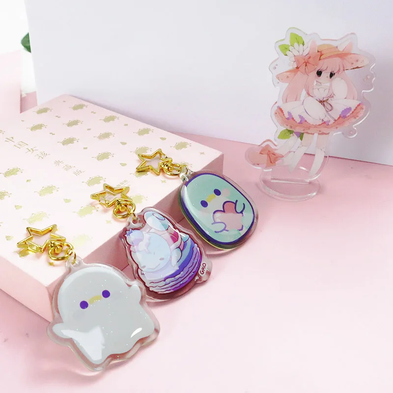 Wholesale kawaii printed cute anime cartoon plastic custom acrylic charms keychains