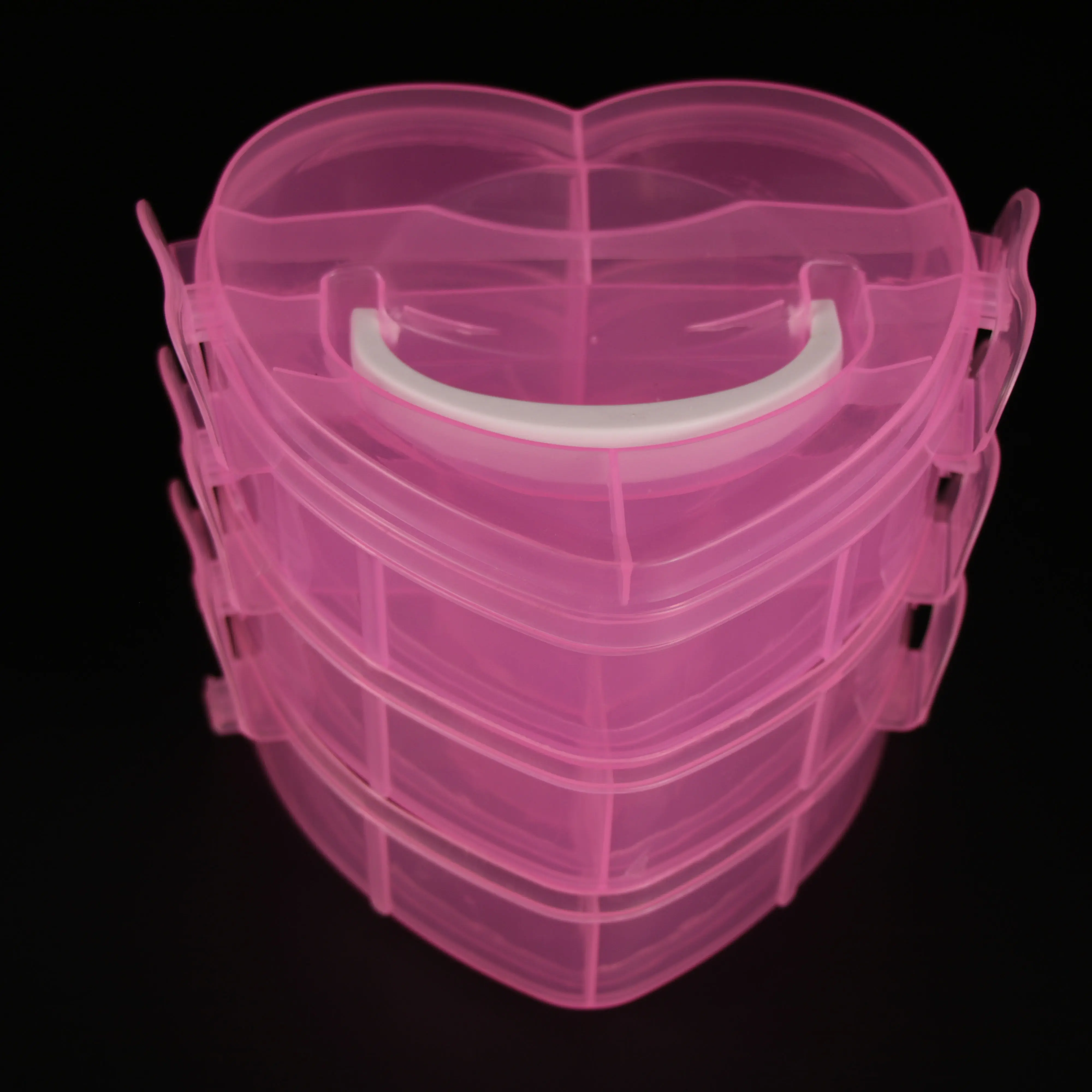 Wholesale Direct Sales Multi Colors Heart Shaped Third Floor Plastic Jewelry Home Storage Boxes With Dividers