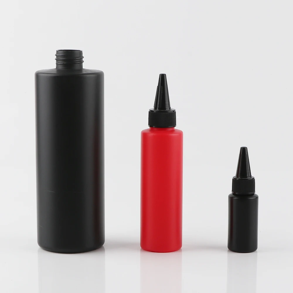Empty 30ml 500ml 16oz 300ml 8oz 10oz Black Frosted HDPE Squeeze hair oil bottles With Twist Cap For Applicator Glue Pigment