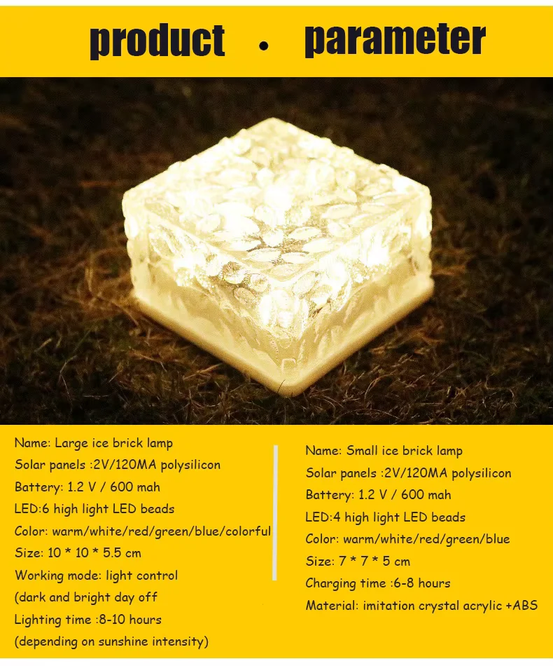 Solar Brick Lights, Glass Outdoor Waterproof Rgb Led Brick Paver Lights Landscape Lighting for Garden Patio Pathway