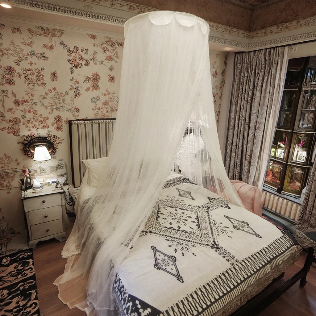 Classic Palace Designed Folding Mosquito Nets Dome Shape Single-layer Fabric Lace Round Top