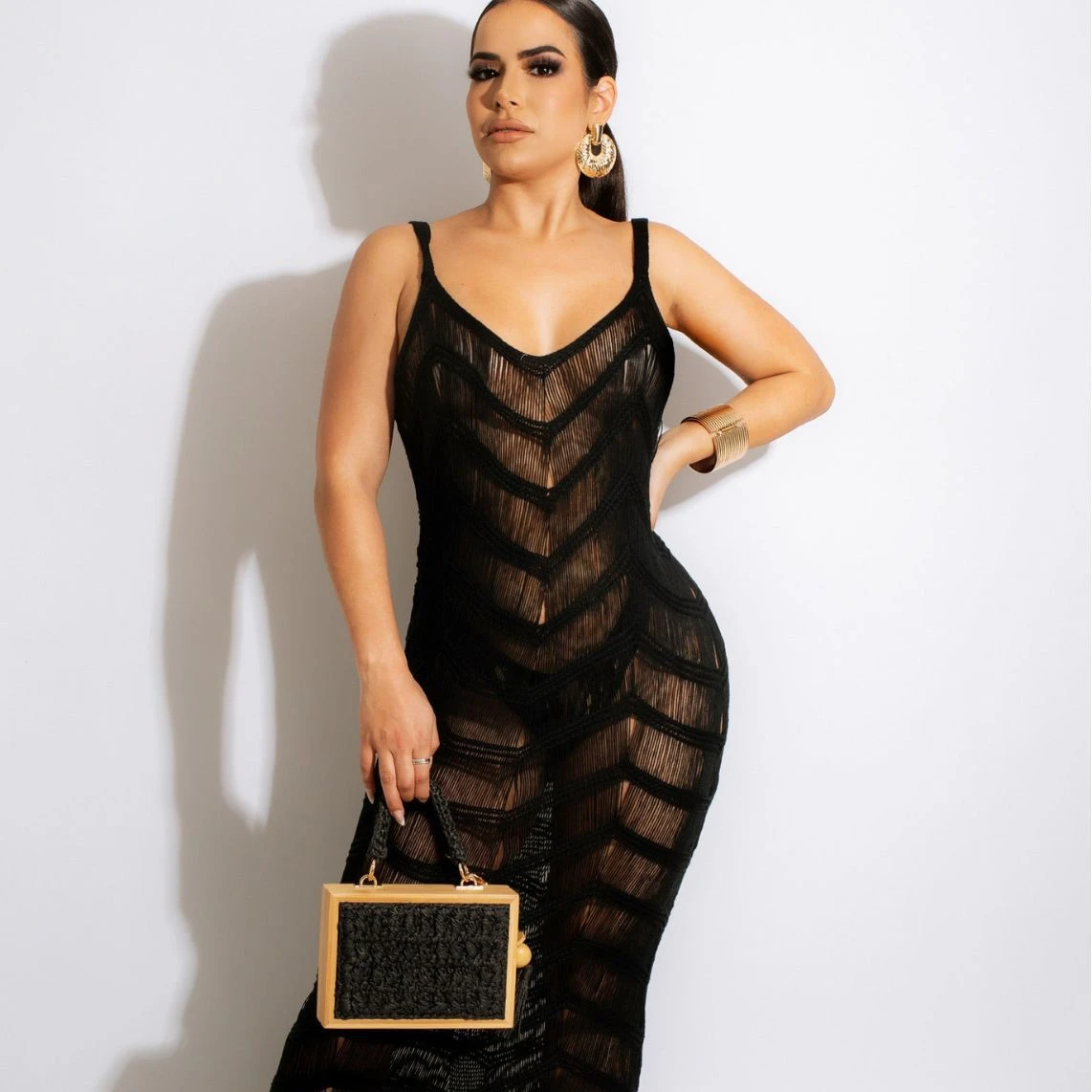 2023 Wholesale Sleeveless Tassel Knitted Women Dresses Hollow Out See Through Candy Color Bodycon Long Dresses Women