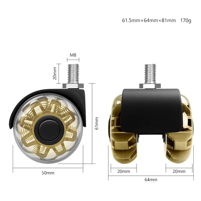 Universal 2 Inch 50mm PU Furniture Caster 360 Degree Custom Wheel Office Chair Caster Wheel with Ball Bearings Screw Stem