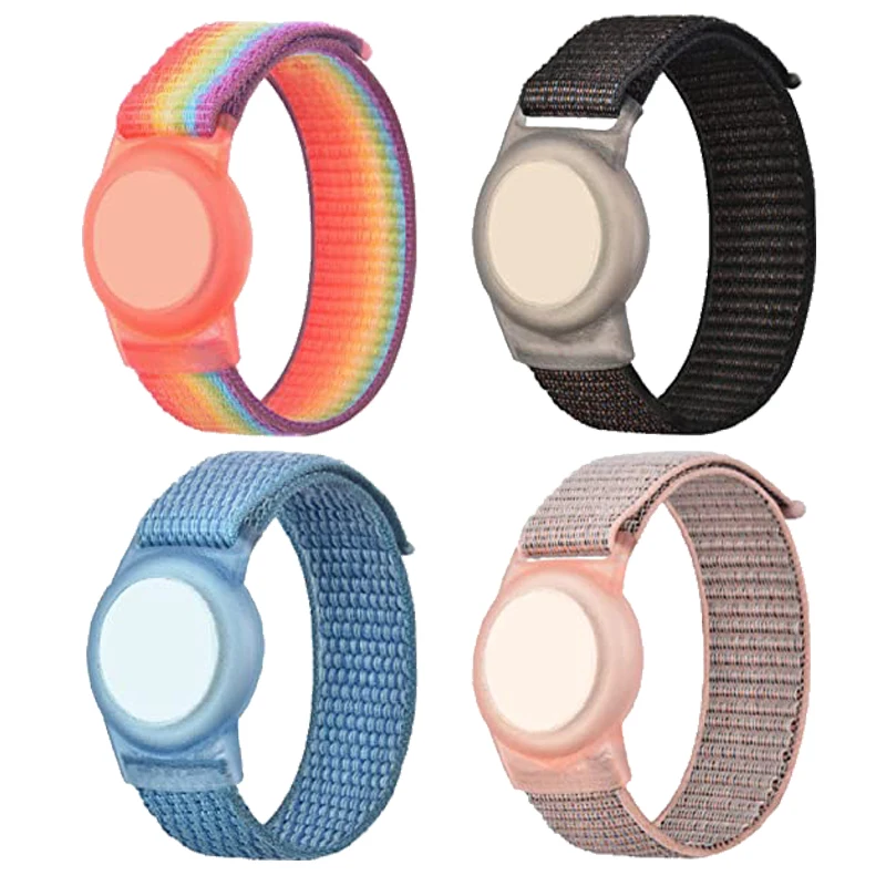 Air Tag Holder with Nylon Bracelet for Apple AirTag GPS Tracker Case Adjustable Strap for Kids Elders