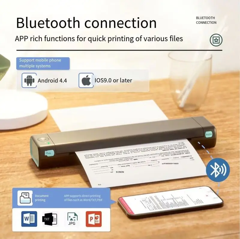 Thermal Printer Phomemo M08F A4 Mini Pocket Portable Inkless Thermal Printer Blue tooth Portatil