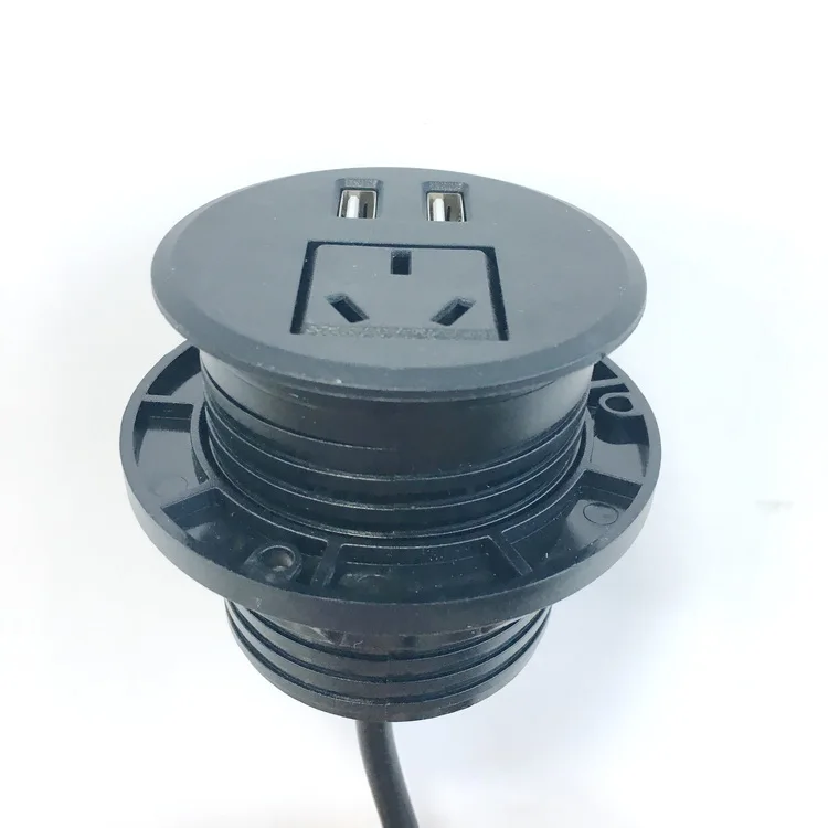 Round AU power grommet outlet socket Australian type plug for office desk with 2 usb outlet round shape tabletop socket