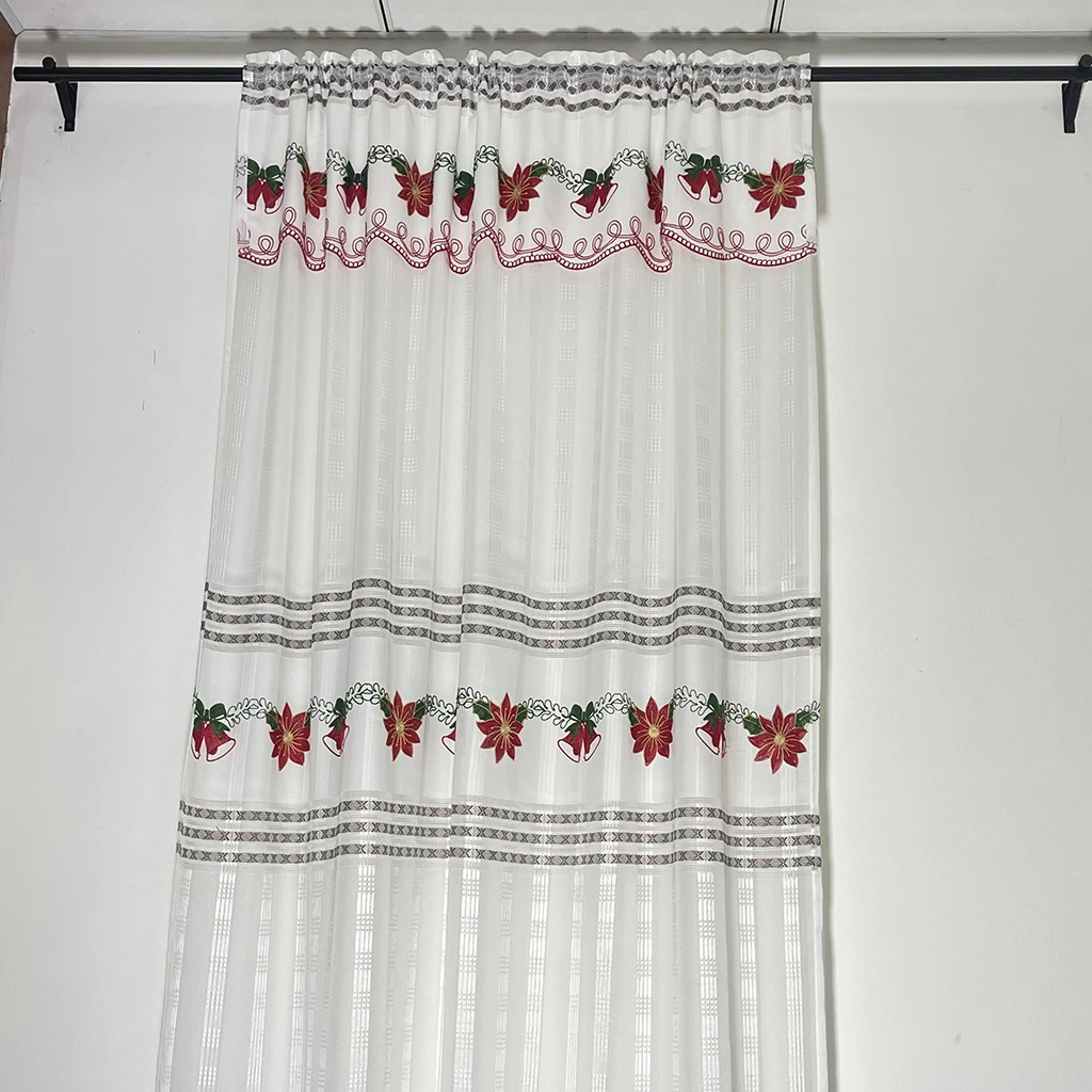 Christmas Sheer Embroidery Curtains 100% Polyester Screen-Like  Privacy-Protecting Curtain Fabric